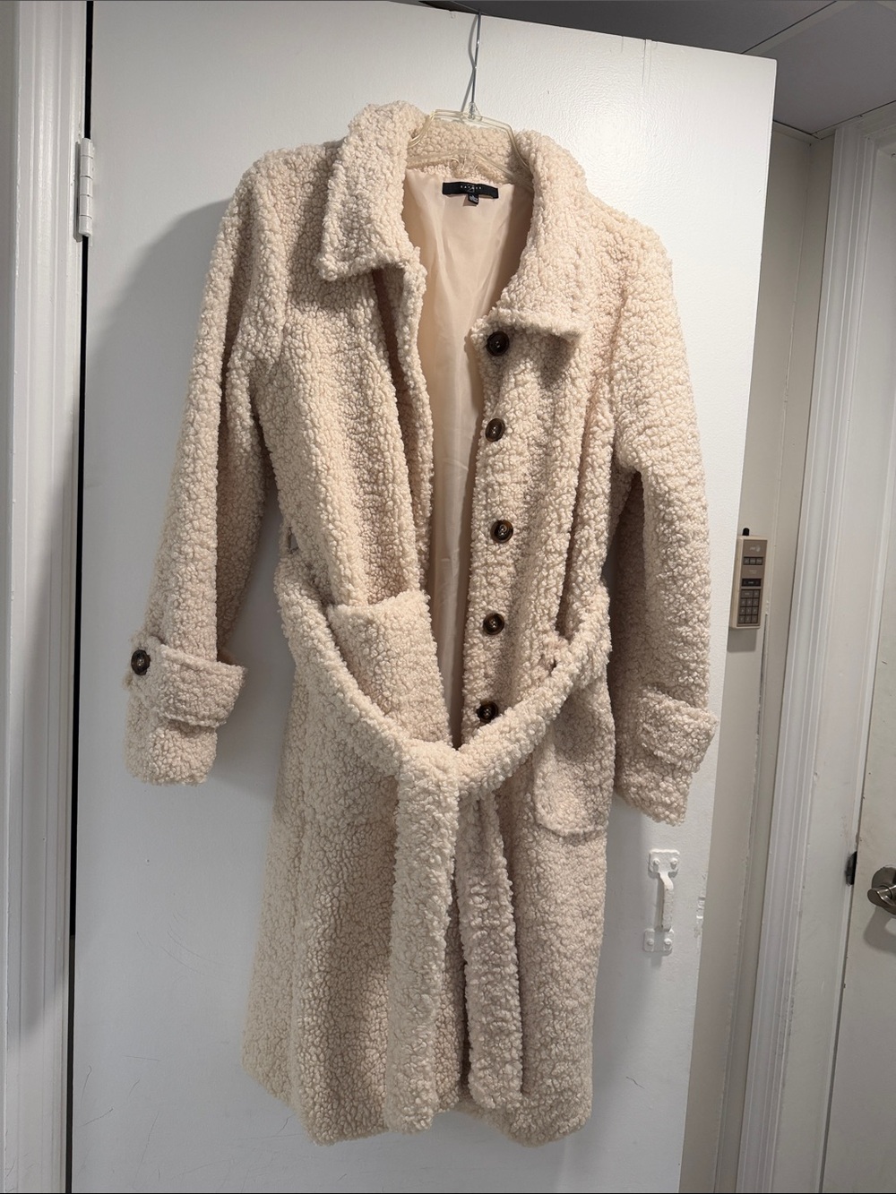 Cozy Cream Teddy Sherpa Button-Front Coat with Belt